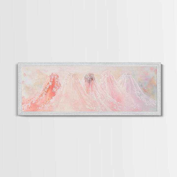 Bridal Veil Light Pink Wall Art Framed Canvas Print Horizontal Wedding Rustic Decor Extra Wide Artwork Bedroom Art