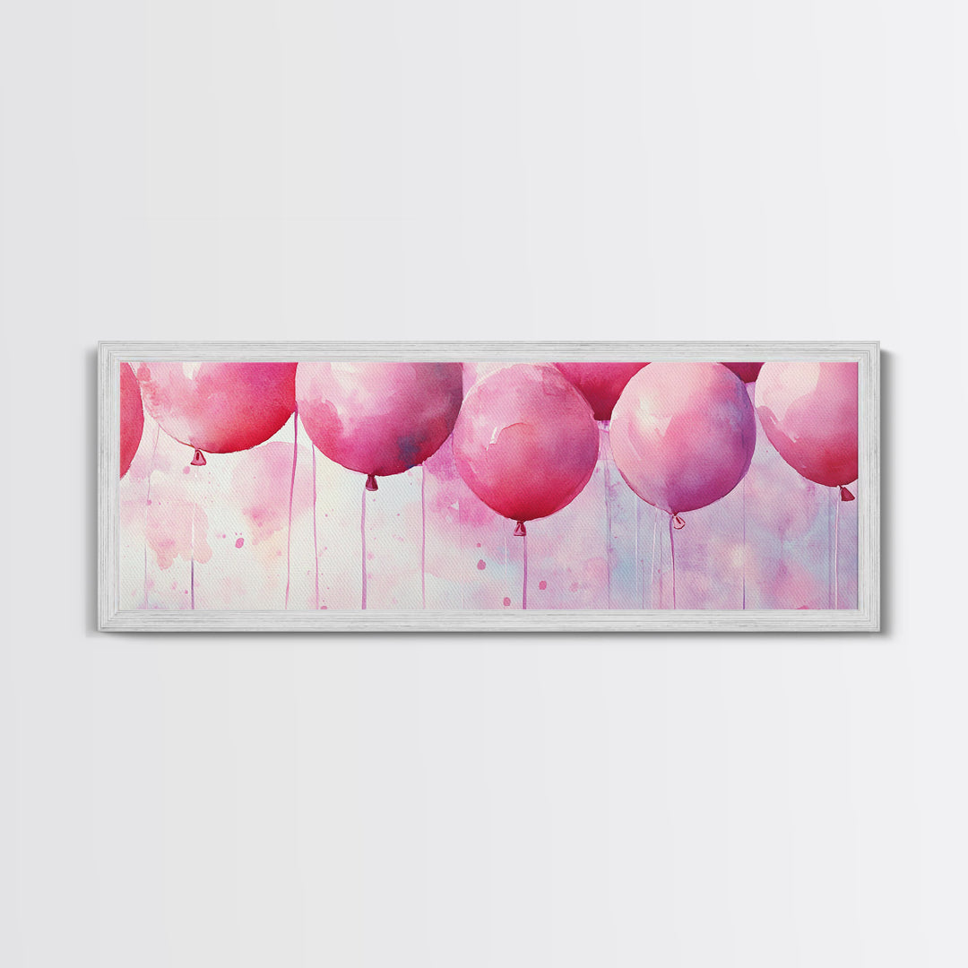 Balloon Party Canvas Print Whimsical Art Pink Abstract Art Light Pink Wall Art Above Sofa Decor Fun Kids Room Artwork Gift Idea