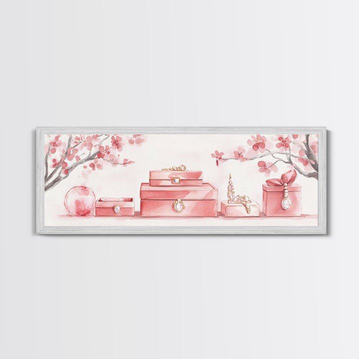 Cherry Blossom Canvas Print, Botanical Framed Canvas Art, Light Pink Wall Art, Bedroom or Guest Room Art, Feminine Nature-Inspired Decor