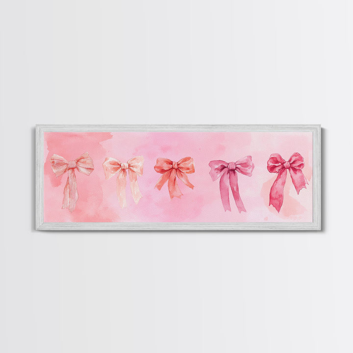 Ribbon Bow Canvas Print Light Pink Art Feminine Horizontal Wall Art Whimsical Artwork Living Room Wabi Sabi Decor Framed Print