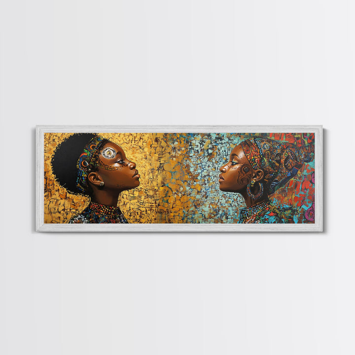 Afrocentric Canvas Print African Tribal Art Modern Boho Decor Guest Room Wall Art Horizontal Living Room Art Unique Painting