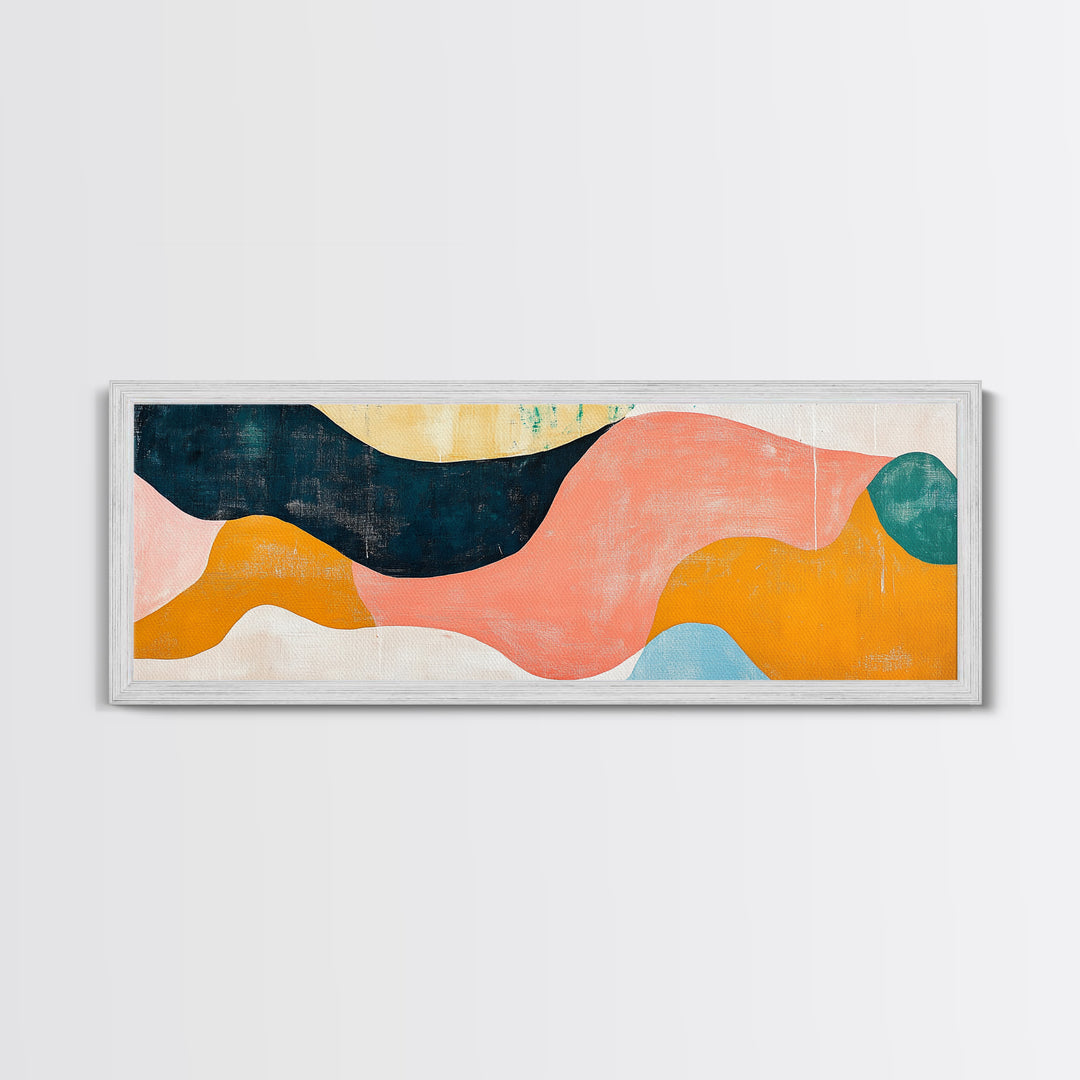Coastal Abstract Framed Canvas Print Nautical Painting Coastal Landscape Artwork Seascape Wall Art Living Room Ocean Horizontal Decor