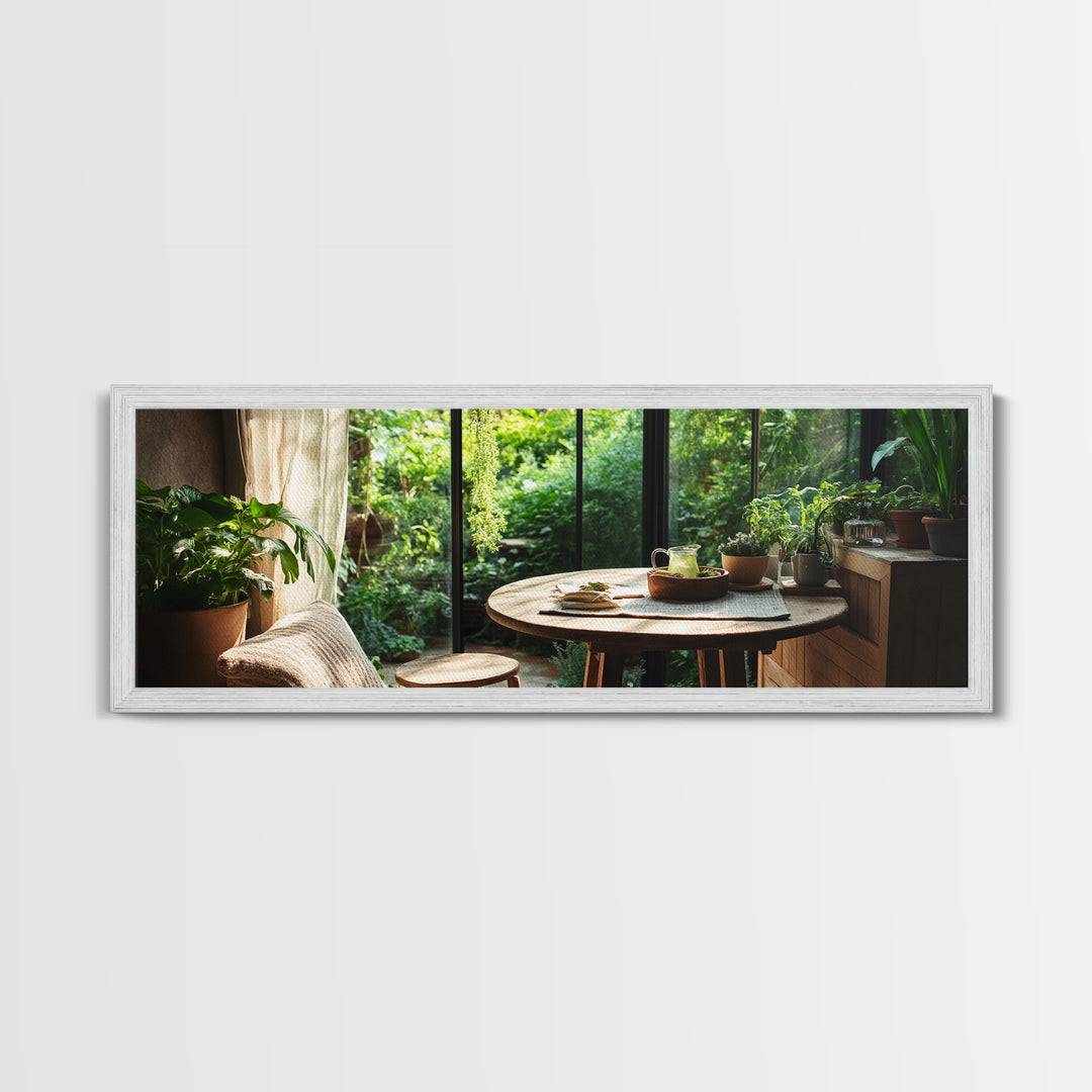 Greenhouse Kitchen Canvas Print, Rustic Dining Art, Botanical Garden Wall Artwork, Natural Farmhouse Decor, Light Filled Wabi Sabi Style