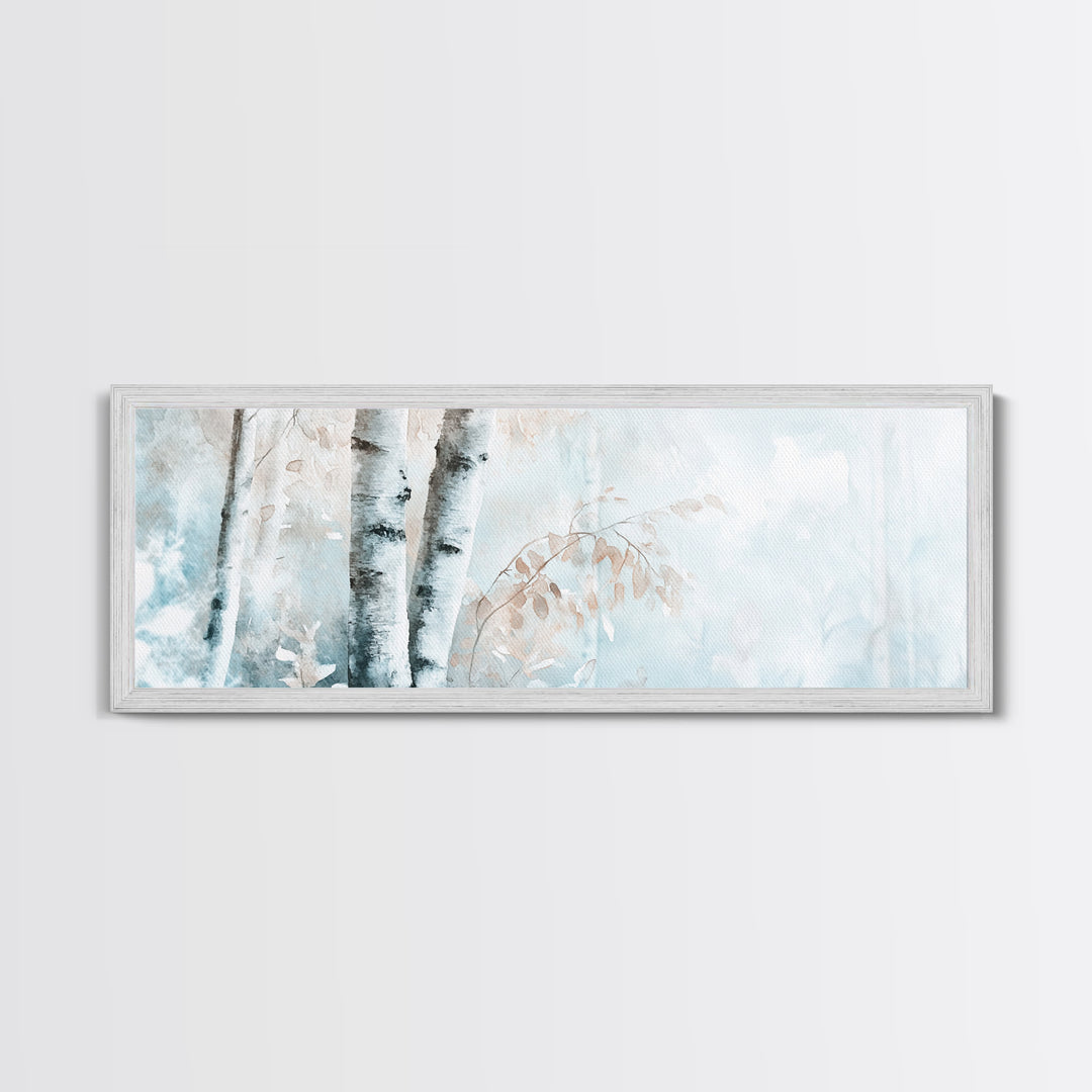 Birch Tree Art Framed Canvas Print, Neutral Landscape Painting Autumn Decor, Rustic Minimalist Wall Art Gift Idea Above Bed Design