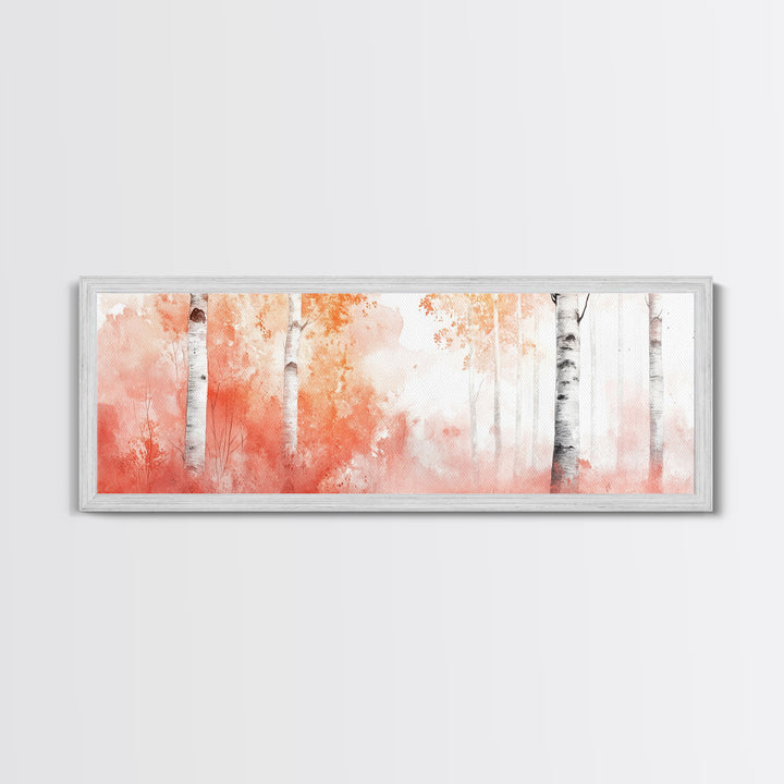 Autumn Birch Trees Canvas Print, Vibrant Fall Landscape Art, Horizontal Wall Art Rustic Decor Gift Idea Living Room Decoration