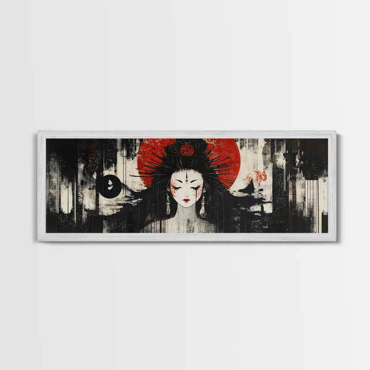Mystical Goddess Framed Canvas Print Dark Angels Wall Art Japanese-Inspired Sacred Geometry Art Bedroom Wall Decor