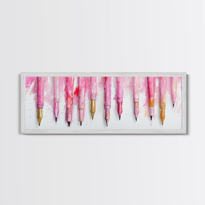 Abstract Pink Pens Framed Canvas Print - Whimsical Art, Light Pink Dorm Wall Decor, Vertical Art Gift Idea, Unique Living Room Canvas Print