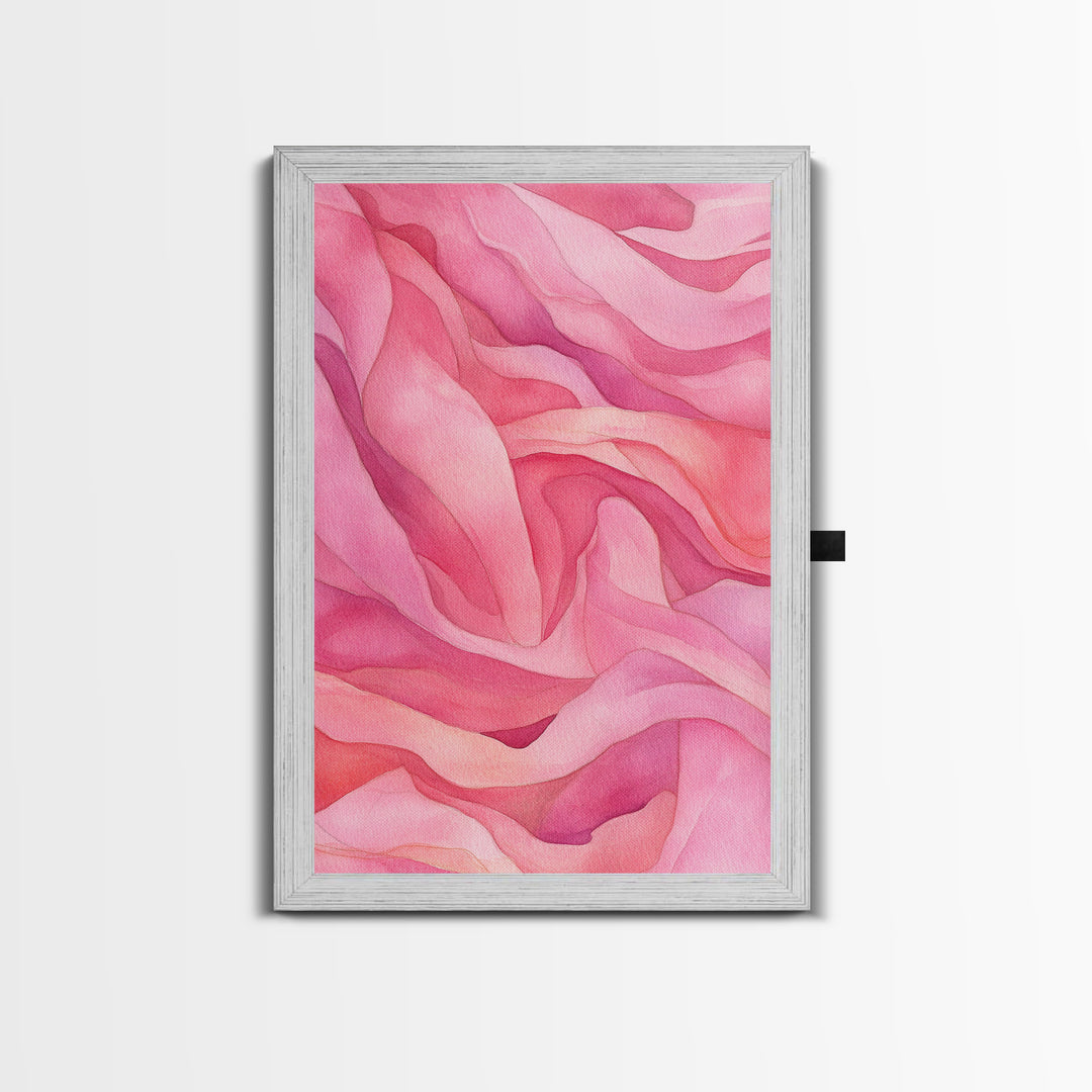 Flowing Abstract Pink Wave Art Framed Canvas Print | Feminine and Minimalist Bedroom or Living Room Aesthetic | Whimsical Art Decor