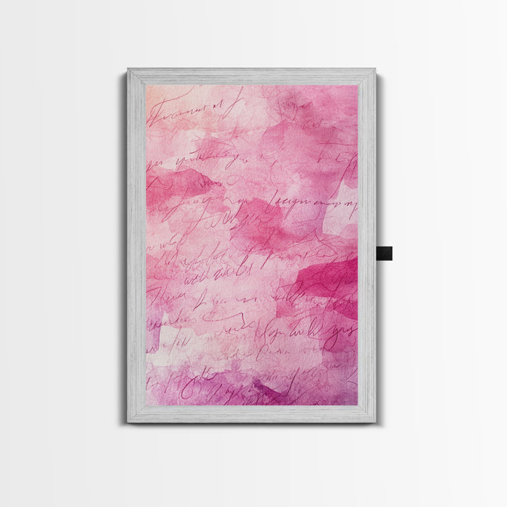 Calligraphy Pink Abstract Framed Canvas Print, Light Pink Wall Art, Romantic Handwriting Aesthetic, Minimalist Art Bedroom or Office Decor