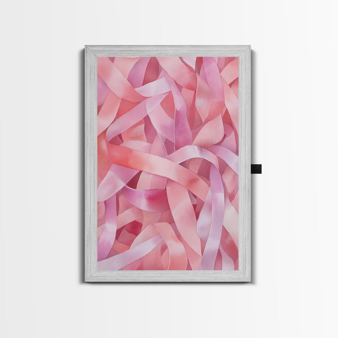 Abstract Pink Ribbon Canvas Print in Soft Light Pink Shades Minimalist Living Room Art Wabi Sabi Wall Art Perfect Gift Idea