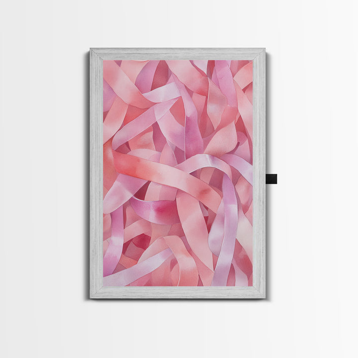 Abstract Pink Ribbon Canvas Print in Soft Light Pink Shades Minimalist Living Room Art Wabi Sabi Wall Art Perfect Gift Idea