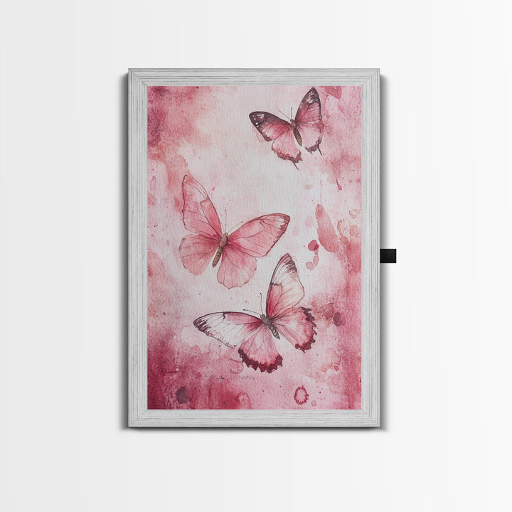 Pink Butterfly Botanical Prints Canvas Print Soft Whimsical Nature Inspired Bedroom or Living Room Art Light Pink Wall Decor