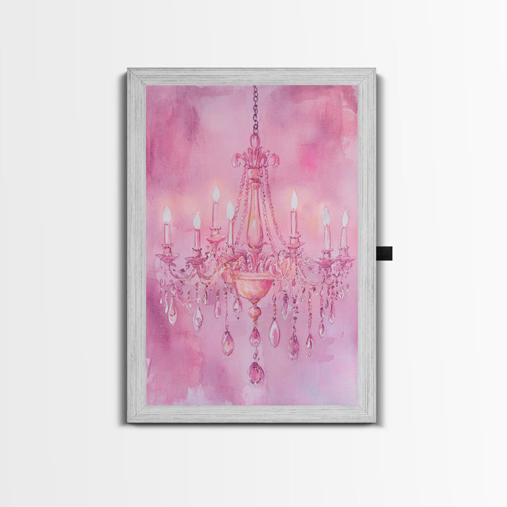 Elegant Pink Chandelier Canvas Print | Romantic Light Wall Art | Rustic Wall Decor | Bedroom Accent | Above Sofa Art | Farmhouse Vibe