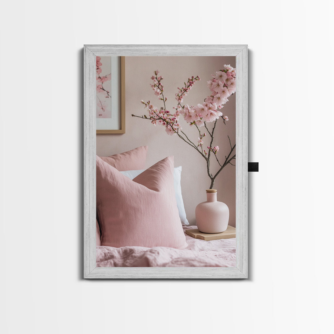 Cherry Blossom Bedroom Canvas Print Light Pink Wall Art Feminine Cozy Decor Floral Home Bedroom Accent Japanese Inspired Artwork