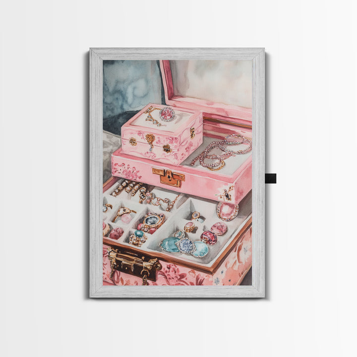 Romantic Jewelry Display Canvas Print Pink Wall Art Whimsical Decor Light Pink Dorm Art Bedroom Gift Idea Coastal Cowgirl Art