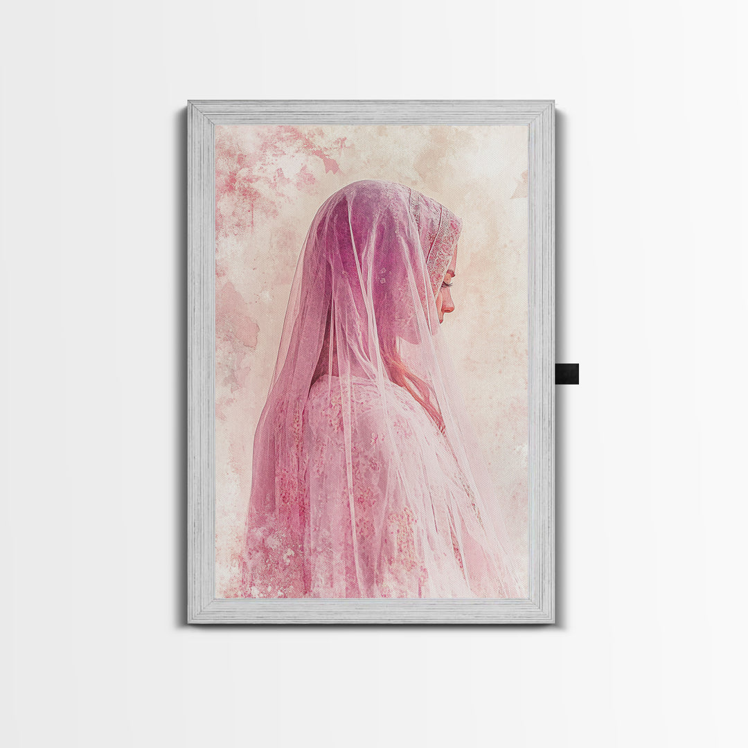 Feminine Veil Portrait Canvas Print Light Pink Wall Art Afrocentric Wall Art Moody Art Living Room Decor Romantic Room Aesthetic