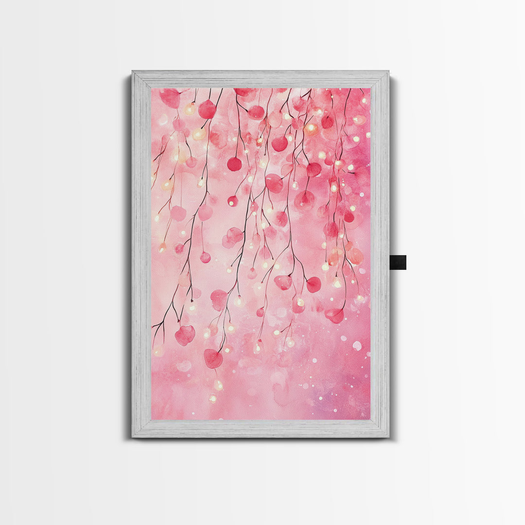 Cherry Blossom Lights Canvas Print Romantic Bedroom Art Cherry Wall Art Light Pink Wall Art Living Room Art Boho Home Decor