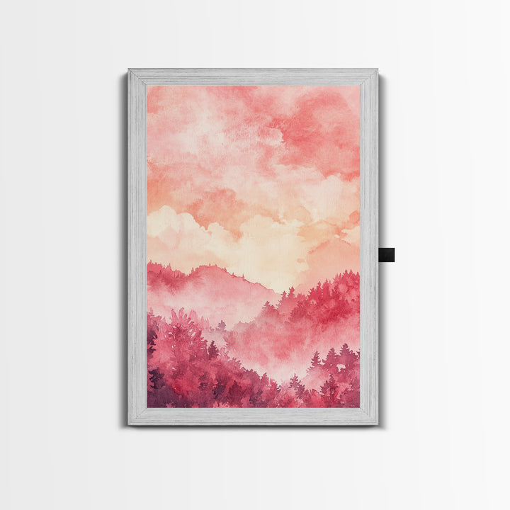 Pink Mountain Sunset Canvas Print, Landscape Painting, Smoky Mountain Art, Pink Orange Wall Art, Bedroom Art, Artistic Decor, Living Room Art