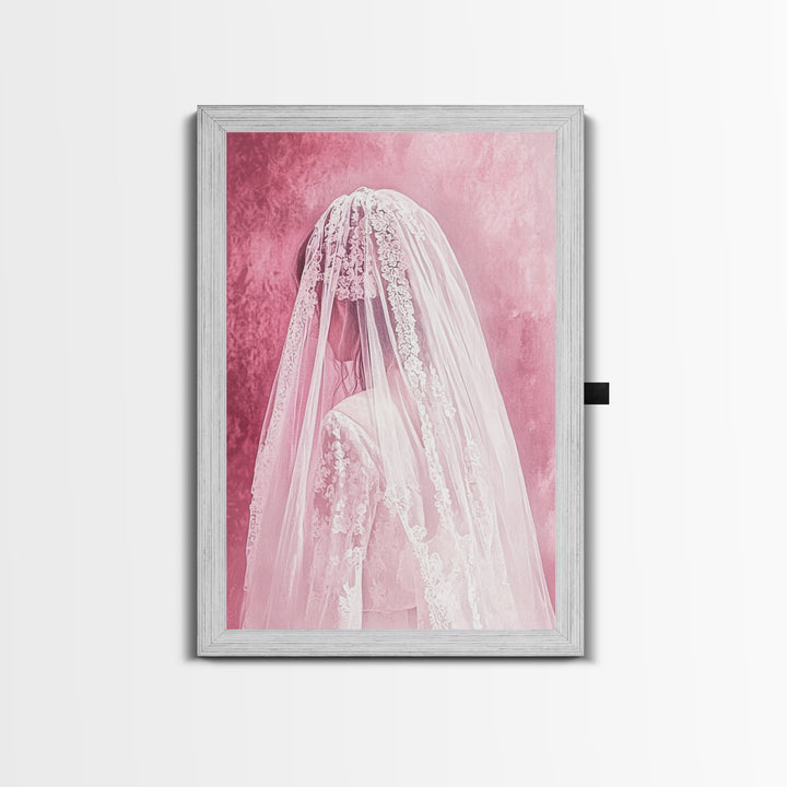 Bride Silhouette Canvas Print Angel Art Prints Pink Wall Art Bedroom Decor Romantic Artwork Wedding Gift Light Pink Art