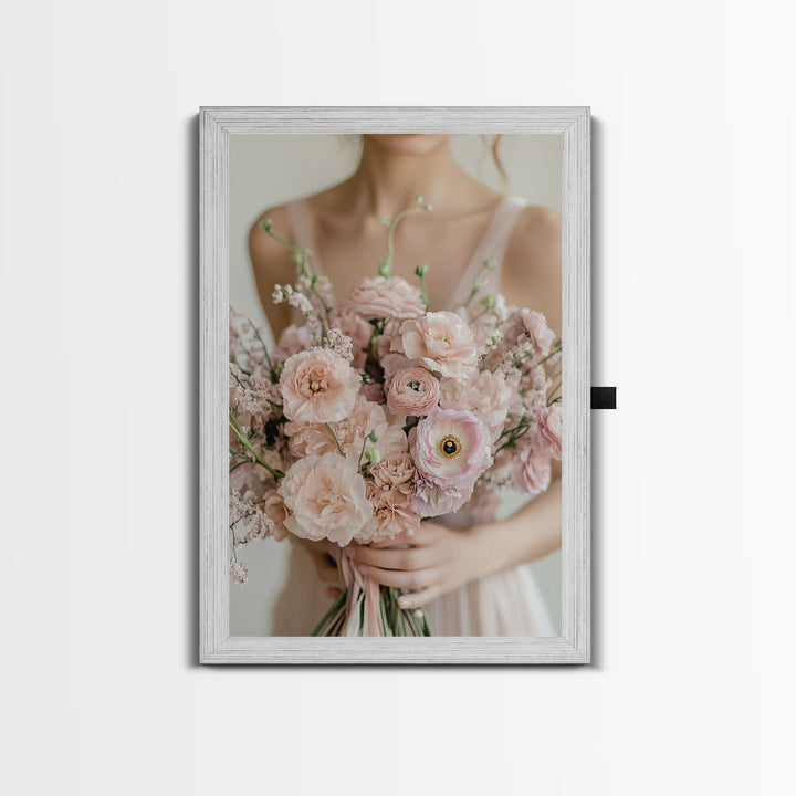 Bridal Bouquet Canvas Print Romantic Floral Wall Art Light Pink Artwork Wedding Gift Idea Bedroom Art Feminine Pastel Canvas