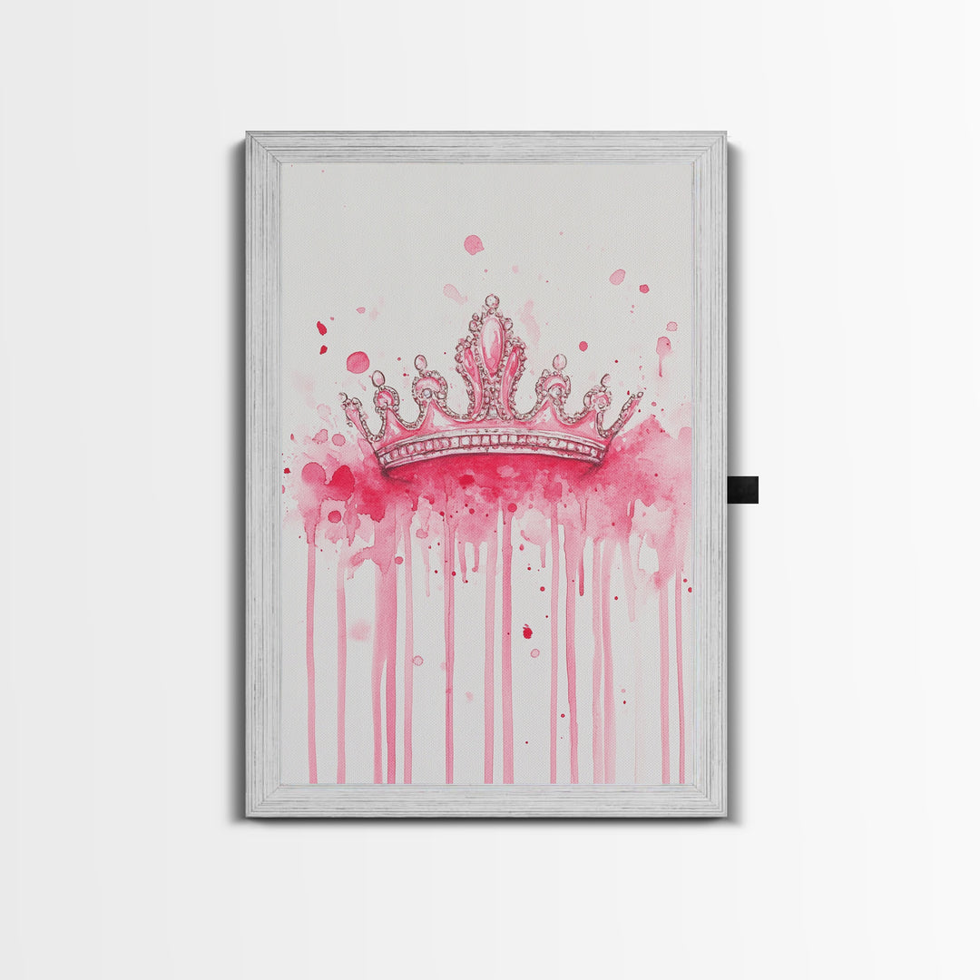 Pink Crown Canvas Print Framed Royal Aesthetic Art Whimsical Wall Art Light Pink Accent Bedroom or Living Room Rustic Decor Gift