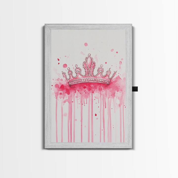 Pink Crown Canvas Print Framed Royal Aesthetic Art Whimsical Wall Art Light Pink Accent Bedroom or Living Room Rustic Decor Gift
