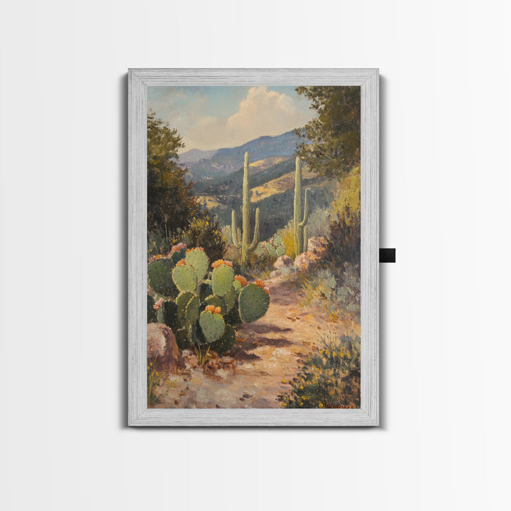 Cactus Bloom Framed Canvas Print Rustic Wall Art Living Room Decor Farmhouse Wall Art Original Painting Gift Idea Landscape Art