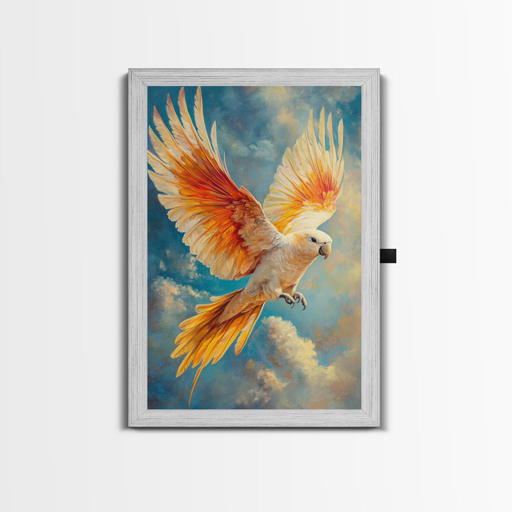 Parrot in Sky Canvas Print | Tropical Bird Art Original Painting | Coastal Cowgirl Wall Art | Vibrant Nautical Decor Living Room Print
