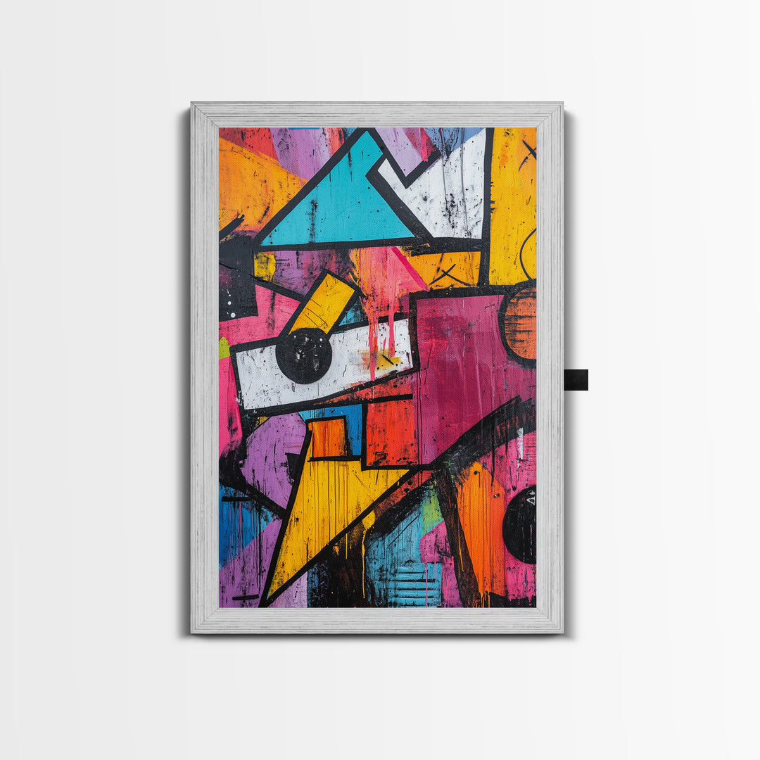 Bold Graffiti Framed Canvas Print, Urban Street Art Style Wall Decor, Moody Abstract Art, Gift Idea for Him, Living Room Wall Art