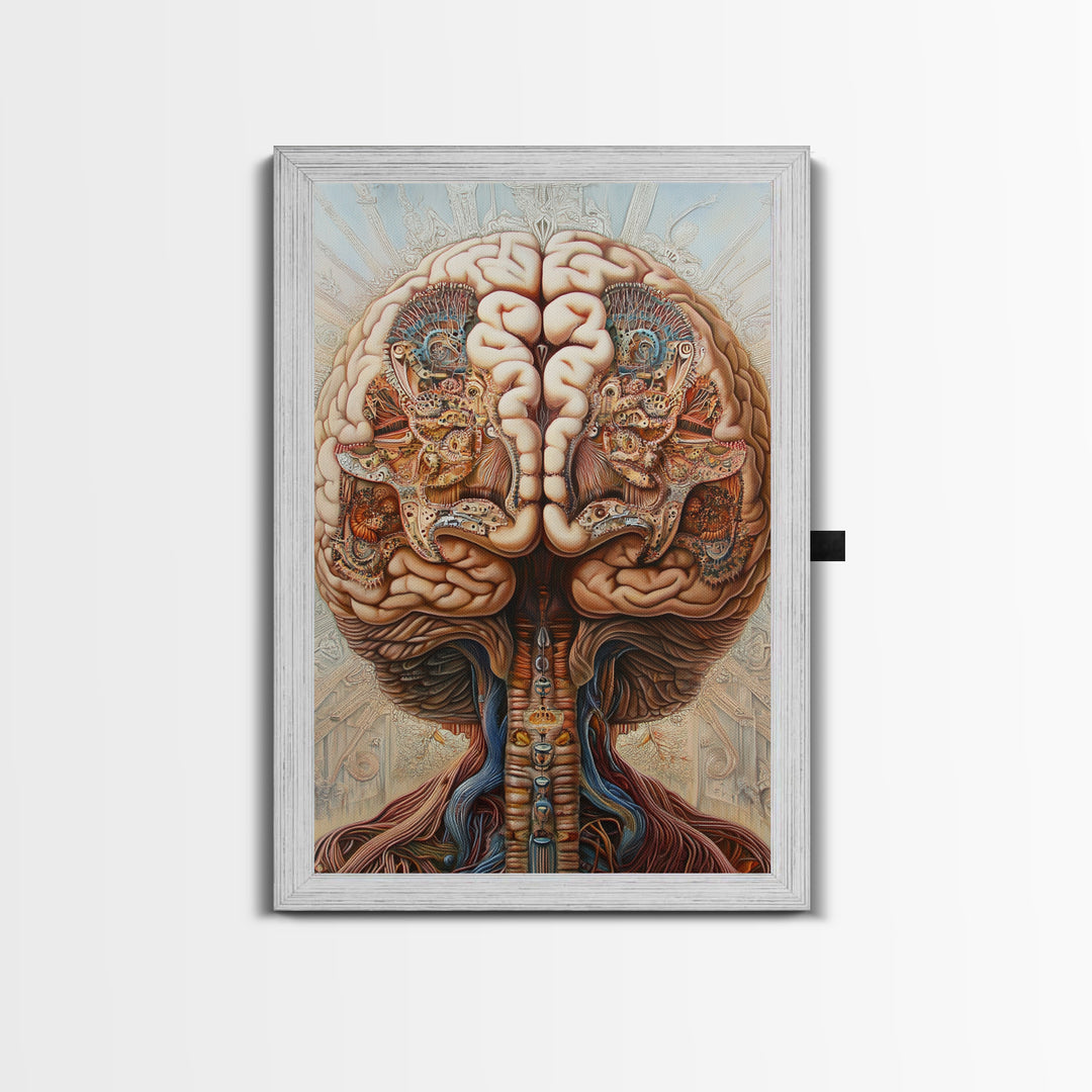 Intricate Human Brain Anatomy Framed Canvas Print Science Art Therapy Decor Unique Wall Art Guest Room Office Gift