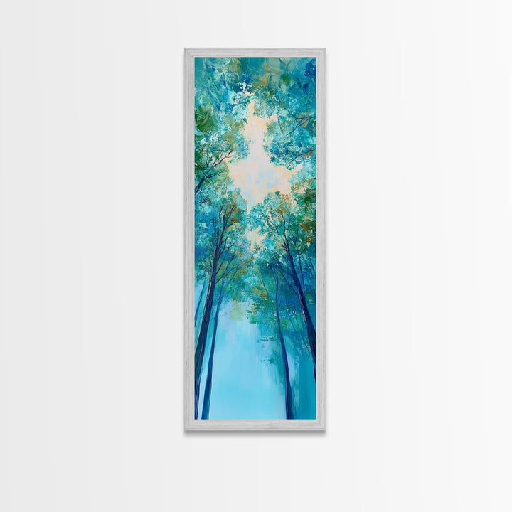 Canopy Trees, birch tree painting, botanical prints, nature wall art, green wall art, vertical wall art, Framed Canvas Print, above bed art