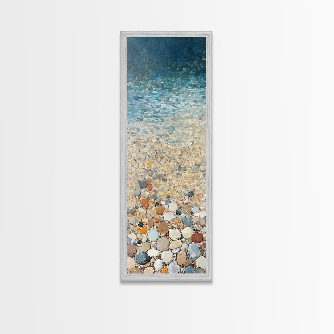 Beach Shoreline, coastal painting, mosaic wall art, ocean decor, nautical wall art, farmhouse art, Framed Canvas Print, rustic decor