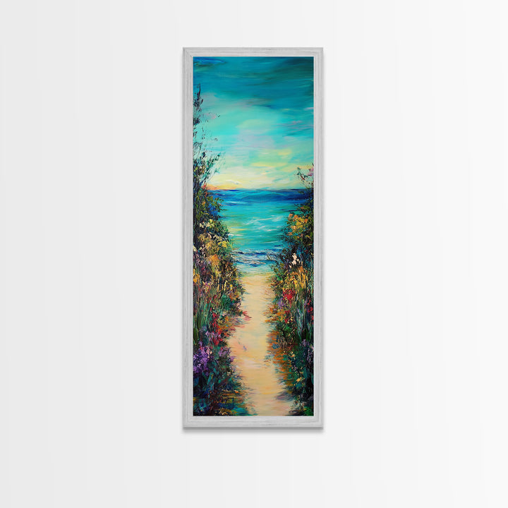 Beach Path, Coastal Landscape Art, Seascape Painting, Coastal Wall Art, Nautical Decor, Extra Wide Art, Framed Canvas Print