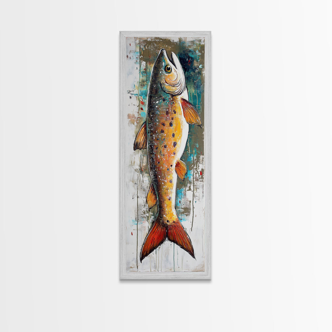 Abstract Trout, Fish Wall Art, Rustic Decor, Fly Fishing Art, Nautical Painting, Coastal Wall Art, Canvas Print