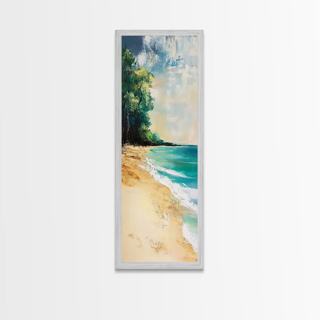 Beach Shoreline, Coastal Painting, Nautical Wall Art, Ocean Landscape, Minimalist Art, Framed Canvas Print