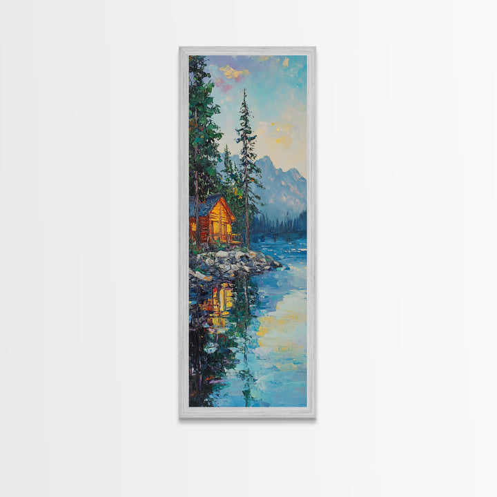 Cabin Retreat, Lake Tahoe Art, Rustic Landscape, Mountain Painting, Pine Tree Art, Framed Canvas Print