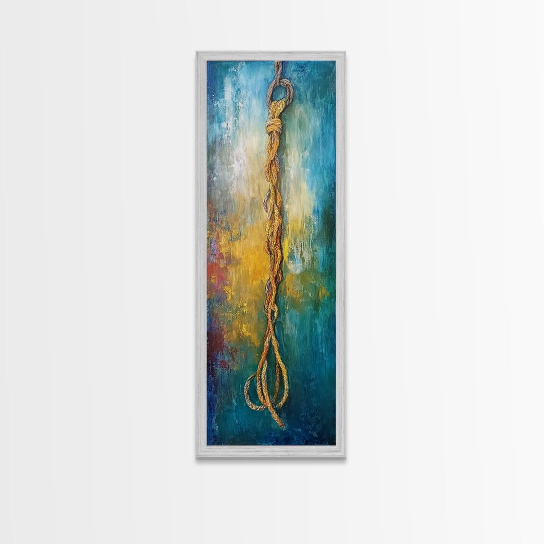 Nautical Rope, Coastal Decor, Rustic Wall Art, Nautical Painting, Wabi Sabi Art, Framed Canvas Print, Bedroom Art, Gift Idea