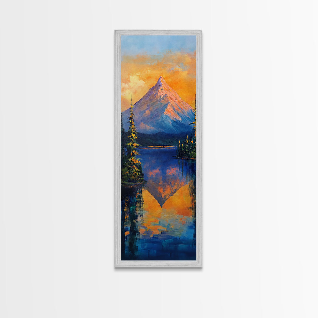 Landscape Painting, Framed Canvas Print, blue and green wall art, panoramic painting, extra wide art, mountain painting