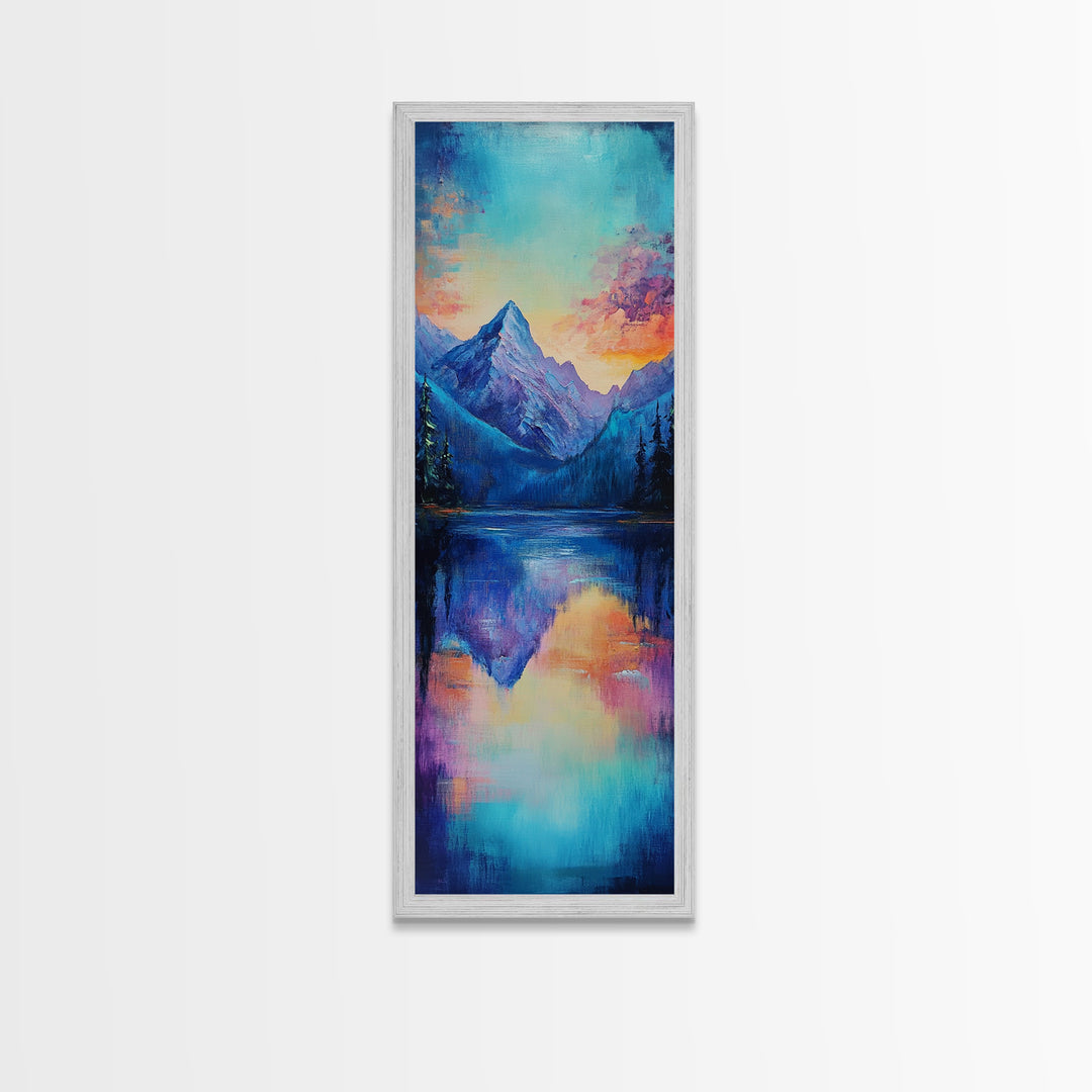Mountain Reflection, landscape painting, lake Tahoe art, moody art, bedroom art, gift idea for him, Framed Canvas Print