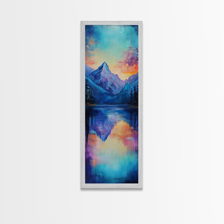 Mountain Reflection, landscape painting, lake Tahoe art, moody art, bedroom art, gift idea for him, Framed Canvas Print
