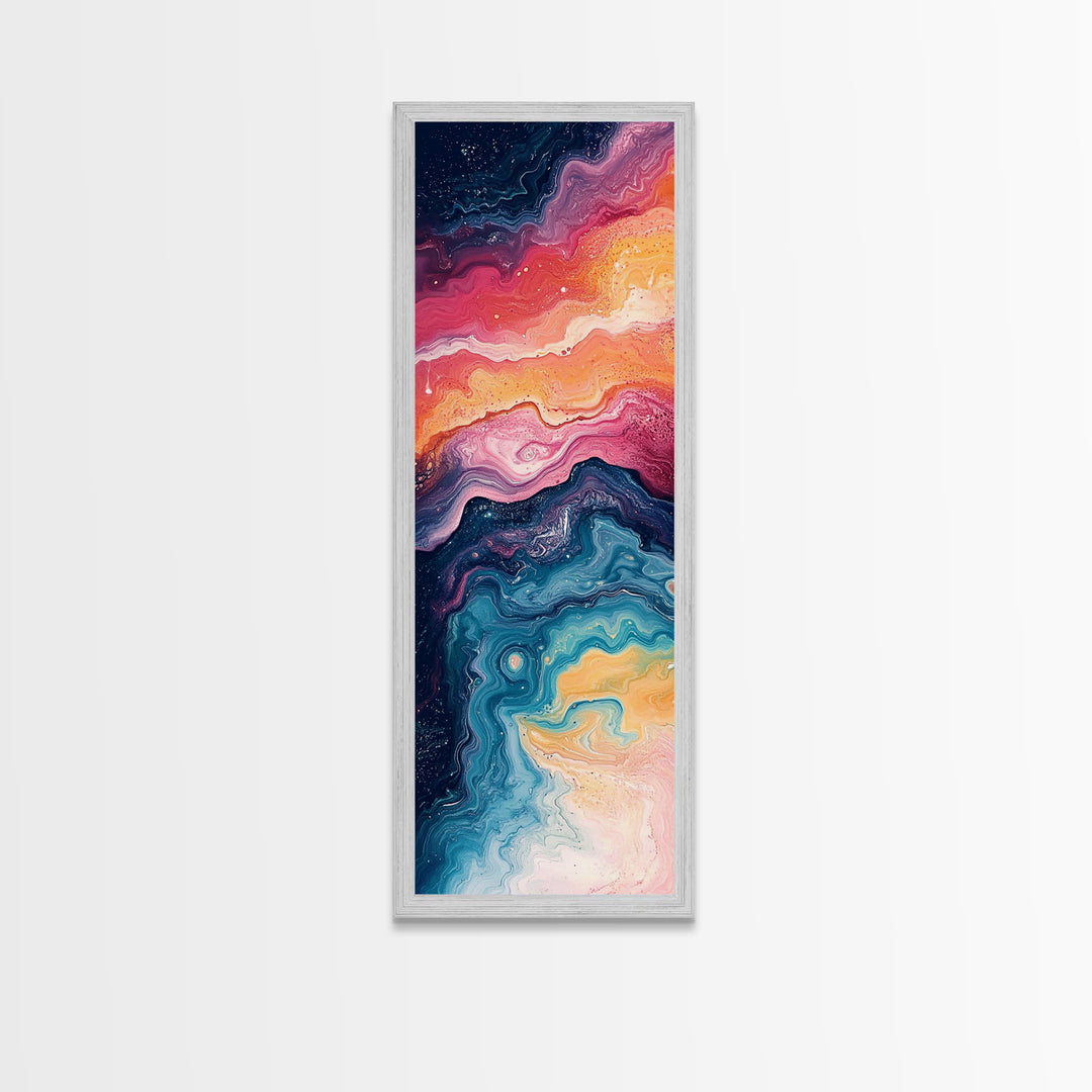 Cosmic Waves, abstract painting, sacred geometry wall art, pink orange wall art, modern home decor, Framed Canvas Print