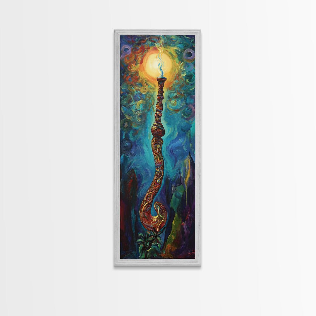 Cosmic Palm Tree, palm tree painting, pink orange wall art, tropical art, framed canvas print, psychedelic art, beach house decor