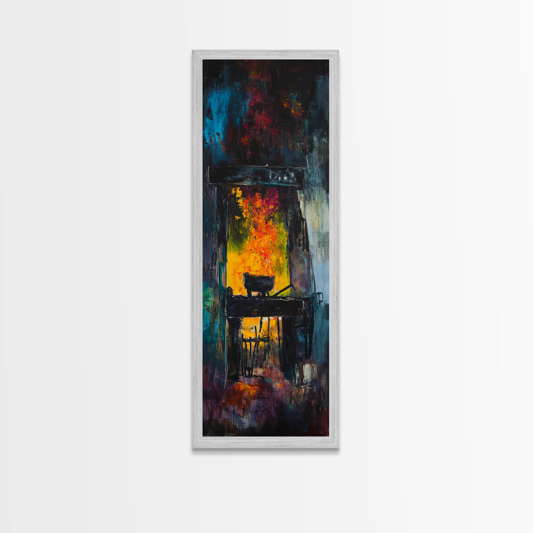 Witch cauldron, dark romance painting, moody art, gothic decor, black magic wall art, Halloween art, framed canvas print