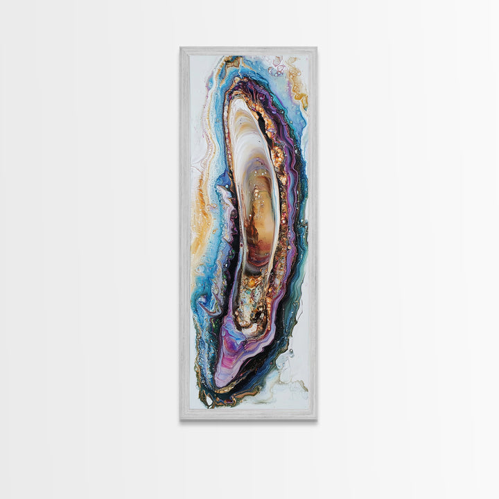 Agate Slice, Gemstone Painting, Sacred Geometry Art, Abstract Art, Teal Wall Art, Wabi Sabi Art, Bedroom Art, Framed Canvas Print