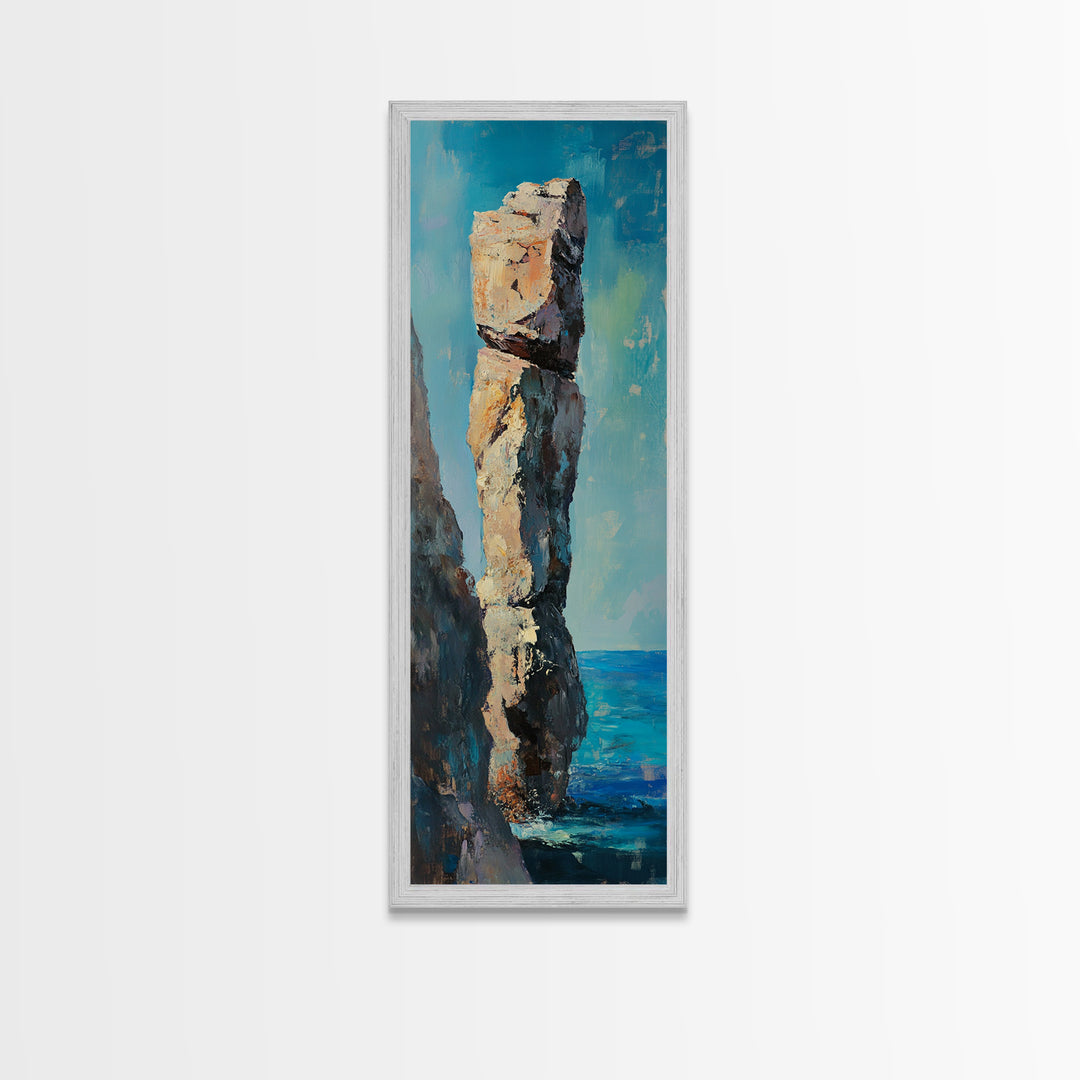 Coastal Rock, painting morro bay, nautical painting, framed canvas print, rustic decor, coastal wall art, above sofa art