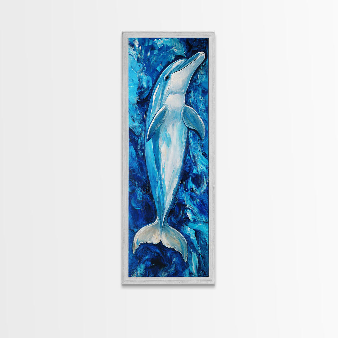 Dolphin painting, ocean life wall art, blue and green wall art, nautical painting, marine life decor, framed canvas print
