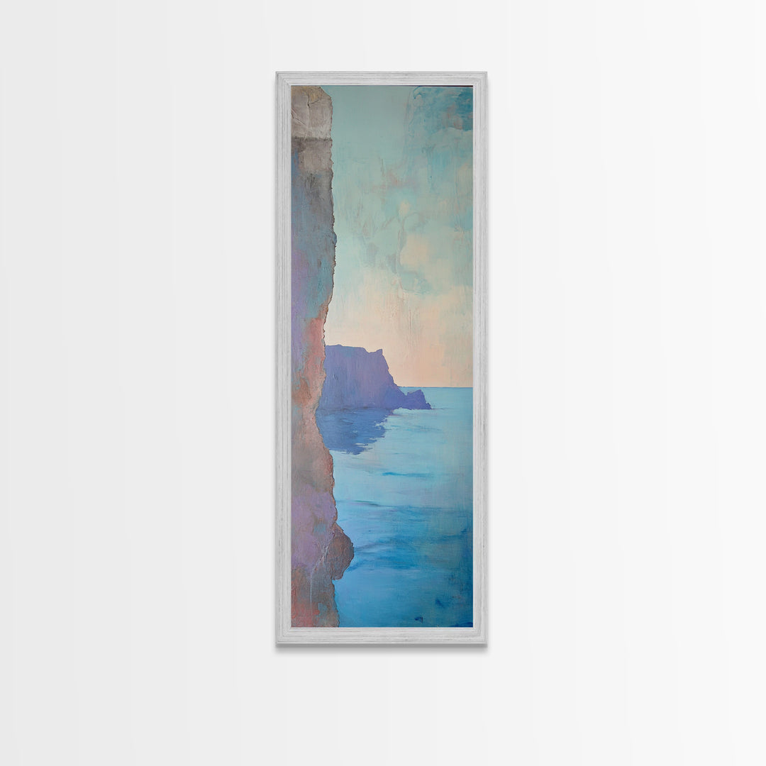 Cliffside View, Misty Horizon, Ocean Painting, Canvas Print, coastal decor, wabi sabi art, seascape painting, minimalist art