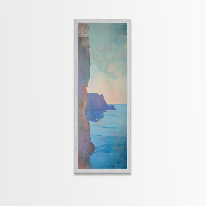 Cliffside View, Misty Horizon, Ocean Painting, Canvas Print, coastal decor, wabi sabi art, seascape painting, minimalist art