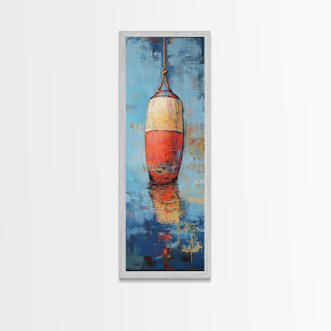 Nautical buoy, coastal wall art, nautical painting, rustic decor, fisherman painting, tall narrow art, framed canvas print