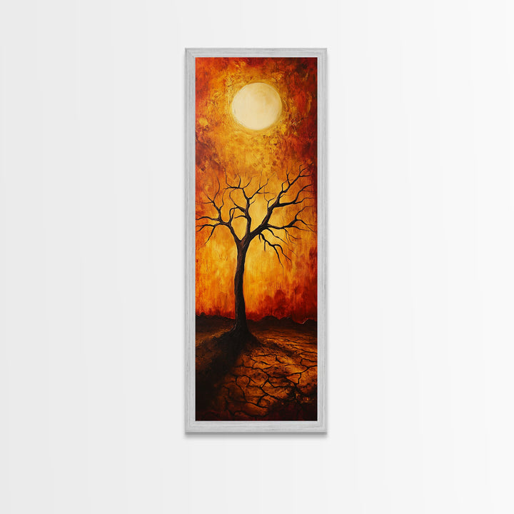 Sunset Tree, moody art, wabi sabi art, pine tree art, autumn painting, framed canvas print, dark romance painting